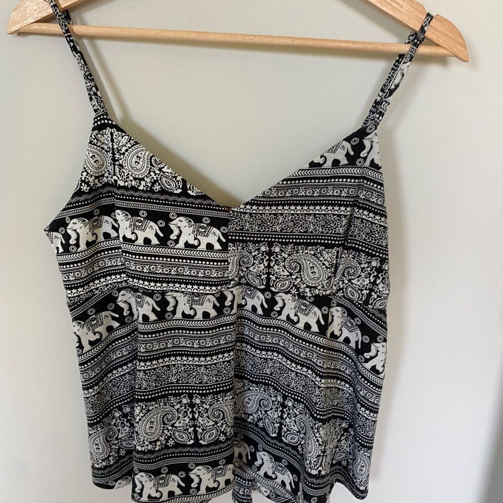 Black and White Elephant Print Women's Top